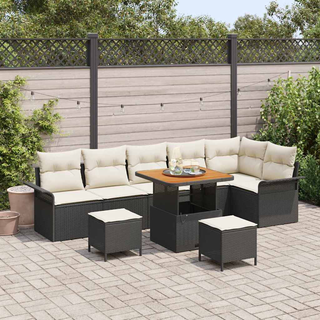 Garten-Sofa-Set mit Kissen mit Speicher 9 pcs Schwarz und Creme
