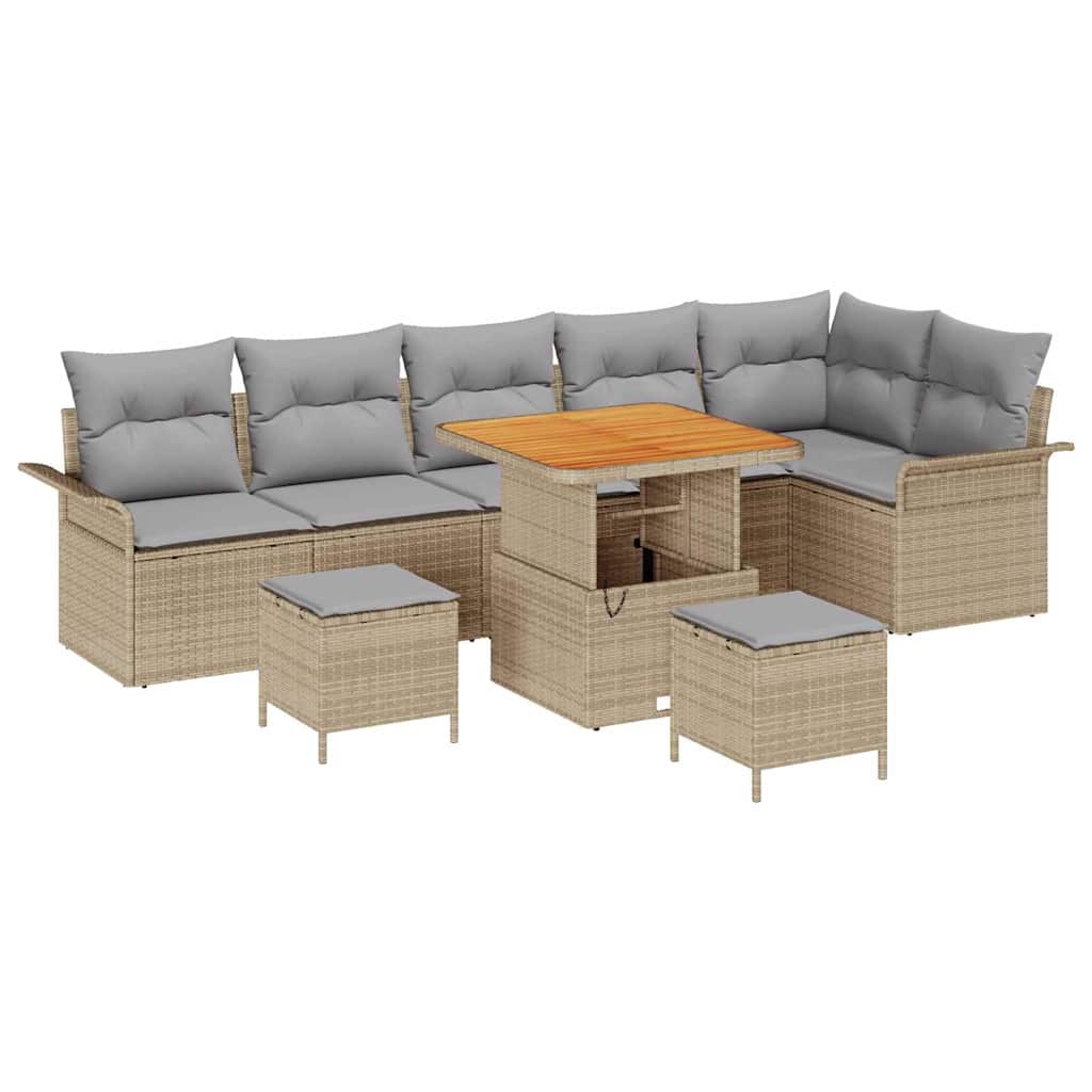 Garten-Sofa-Set mit Kissen 9 pcs Beige und Hellgrau