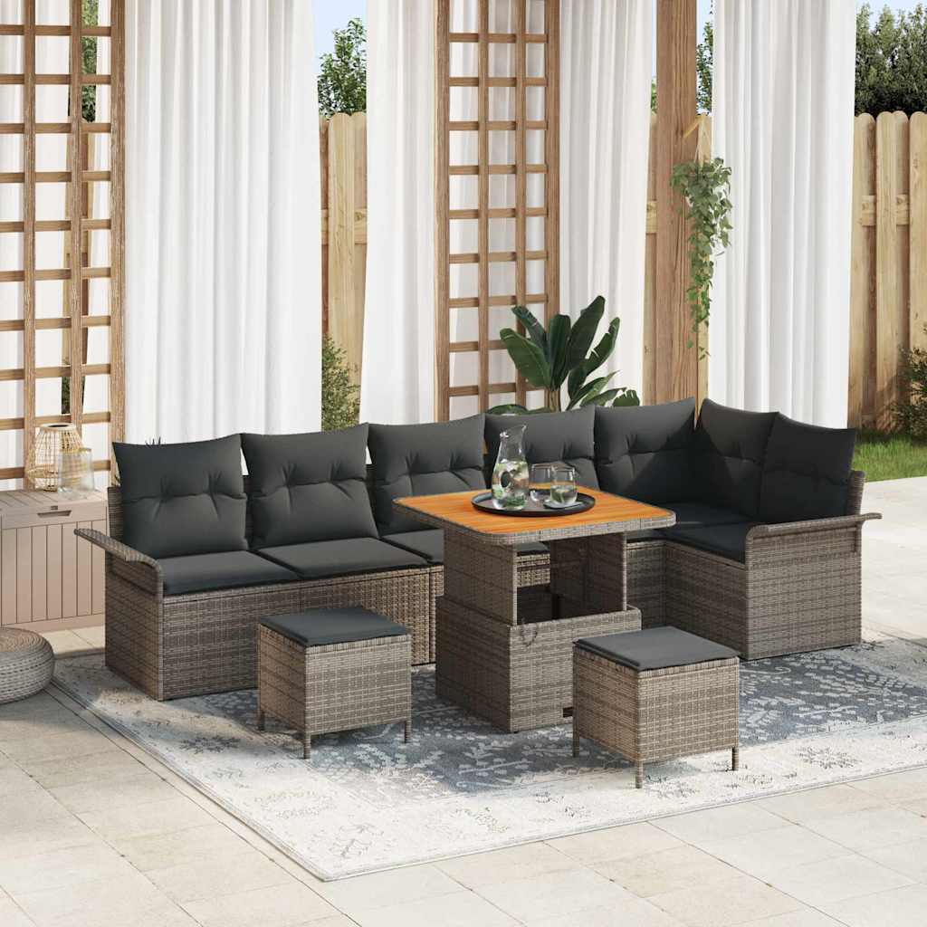 Garten-Sofa-Set mit Kissen mit Speicher 9 pcs Grau