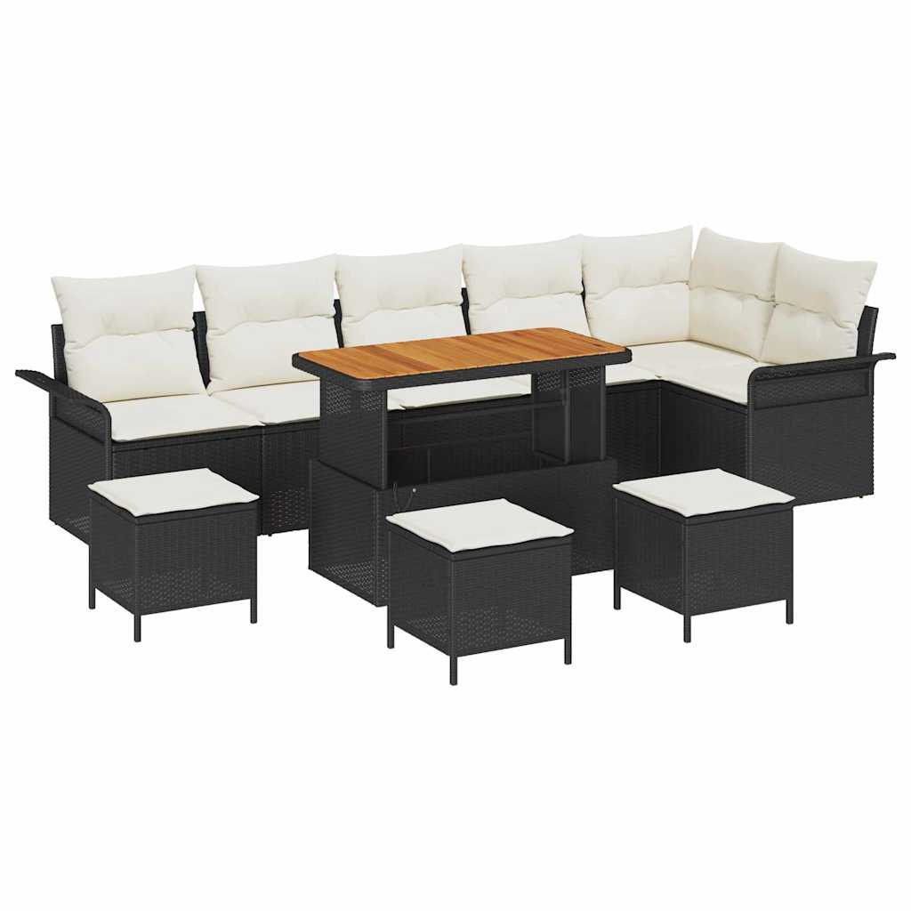 Garten-Sofa-Set mit Kissen 10 pcs Schwarz und Creme