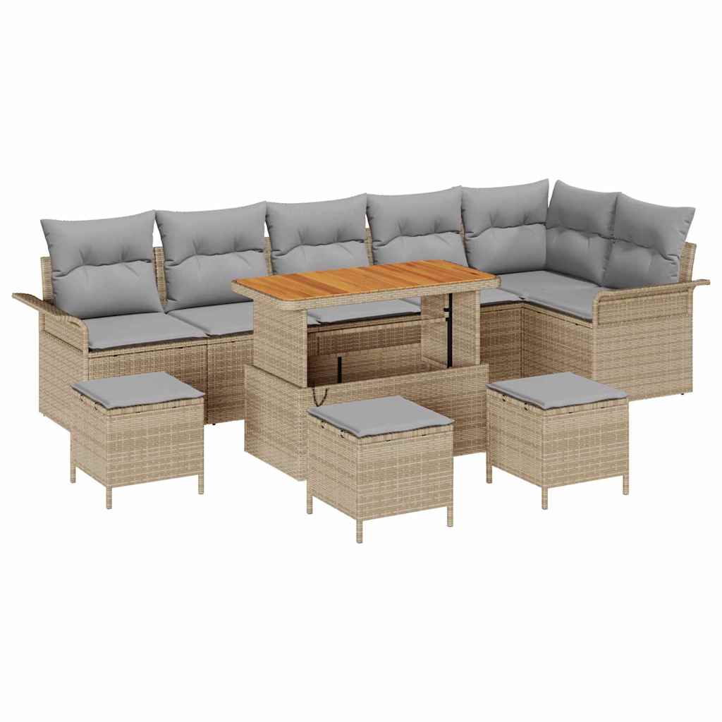Garten-Sofa-Set mit Kissen 10 pcs Beige und Hellgrau