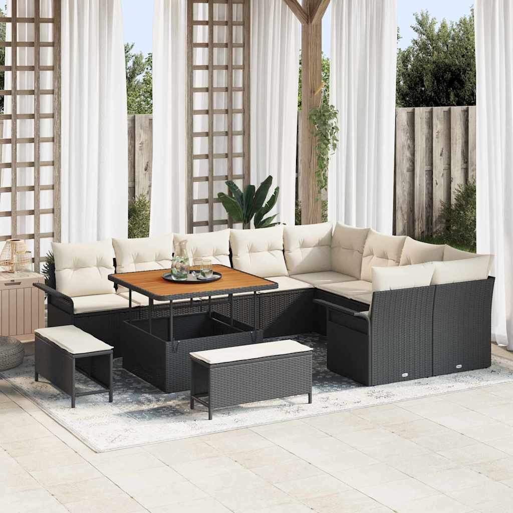 Garten-Sofa-Set mit Kissen mit Kissen 12 pcs Schwarz und Creme