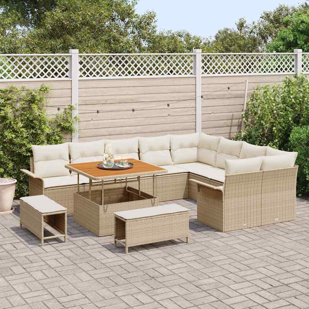 Garten-Sofa-Set mit Kissen mit Speicher 12 pcs Beige und Creme