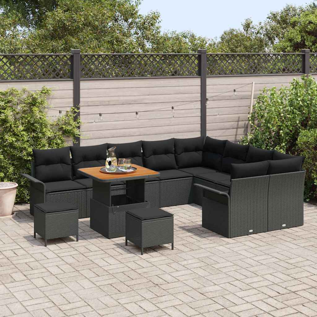 Garten-Sofa-Set mit Kissen mit Speicher 12 pcs Schwarz