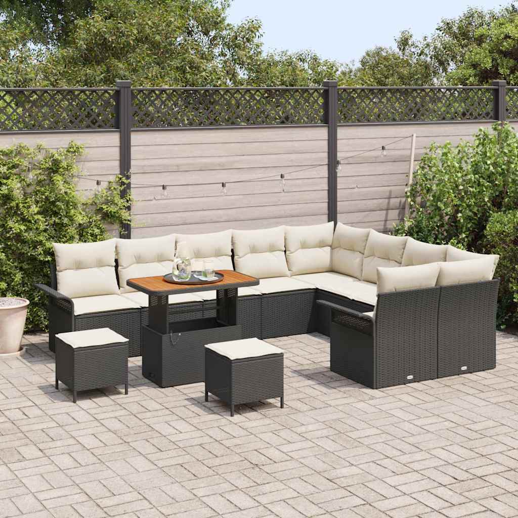 Garten-Sofa-Set mit Kissen mit Kissen 12 pcs Schwarz und Creme