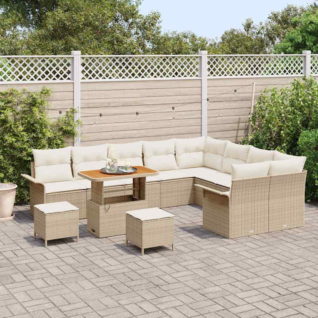 Garten-Sofa-Set mit Kissen mit Speicher 12 pcs Beige und Creme
