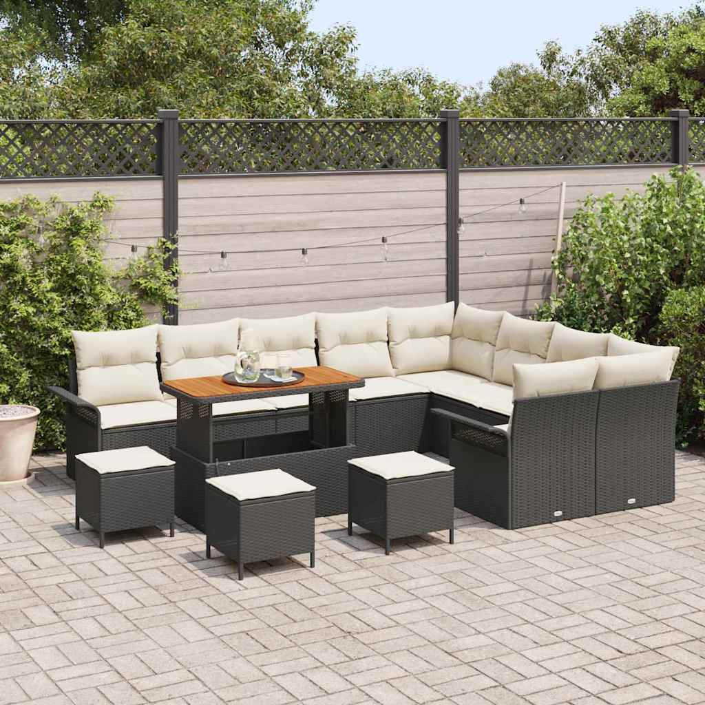 Garten-Sofa-Set mit Kissen mit Kissen 13 pcs Schwarz und Creme