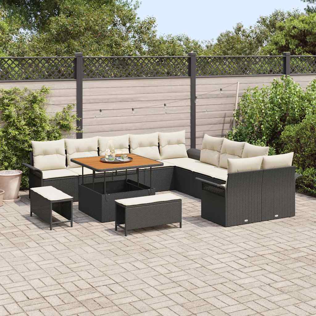 Garten-Sofa-Set mit Kissen 13 pcs Schwarz und Creme