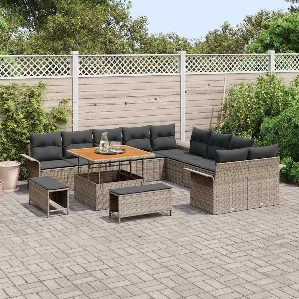Garten-Sofa-Set mit Kissen mit Speicher 13 pcs Grau