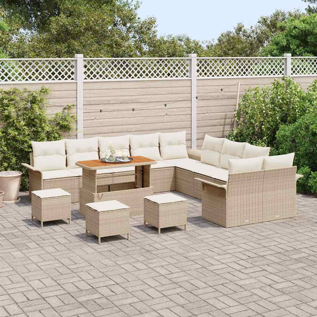 Garten-Sofa-Set mit Kissen mit Speicher 14 pcs Beige und Creme