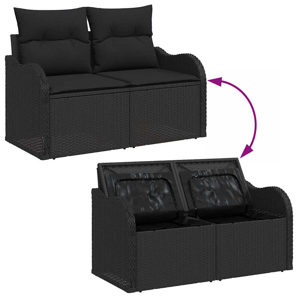 Garten-Sofa-Set mit Kissen mit Speicher 10 pcs Schwarz