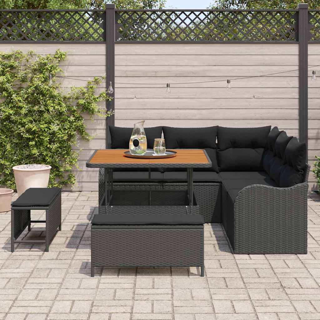 Garten-Sofa-Set mit Kissen mit Speicher 8 pcs Schwarz