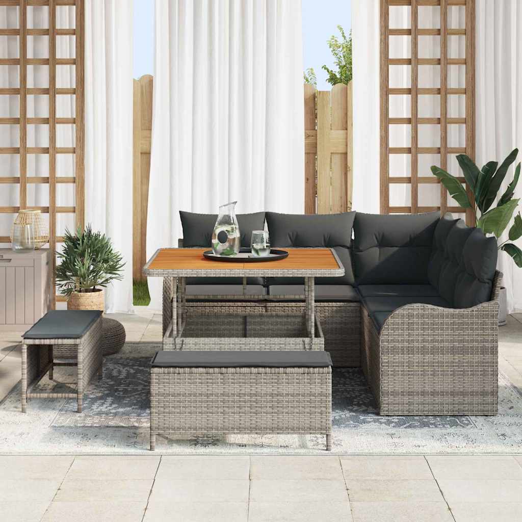 Garten-Sofa-Set mit Kissen mit Speicher mit Kissen 8 pcs Grau
