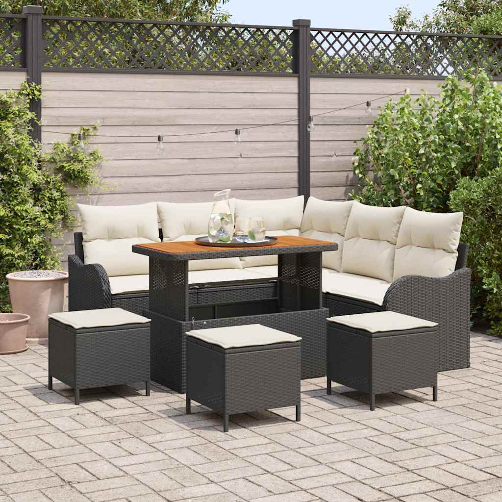 Garten-Sofa-Set mit Kissen mit Speicher 9 pcs Schwarz und Creme