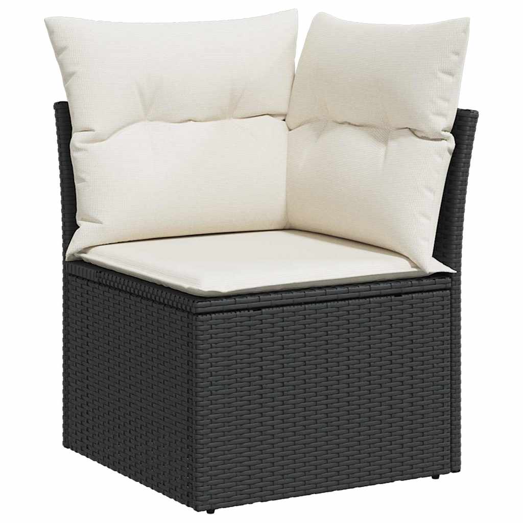 Garten-Sofa-Set mit Kissen mit Speicher 9 pcs Schwarz und Creme