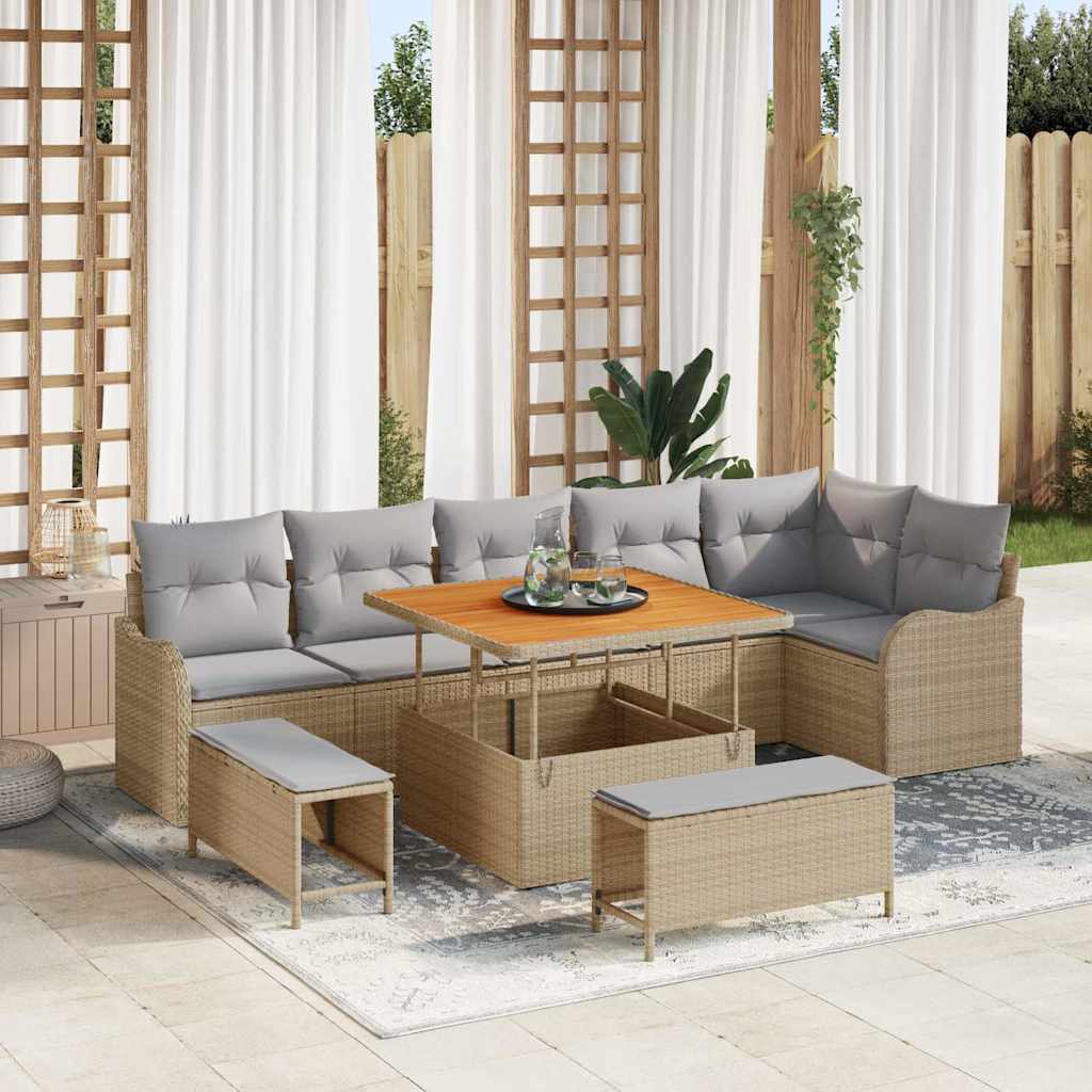 Garten-Sofa-Set mit Kissen 9 pcs Beige und Hellgrau