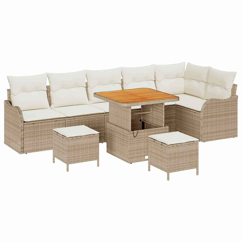 Garten-Sofa-Set mit Kissen mit Speicher 9 pcs Beige und Creme