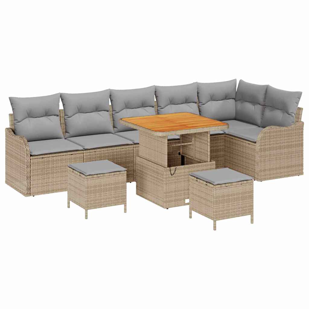 Garten-Sofa-Set mit Kissen 9 pcs Beige und Hellgrau