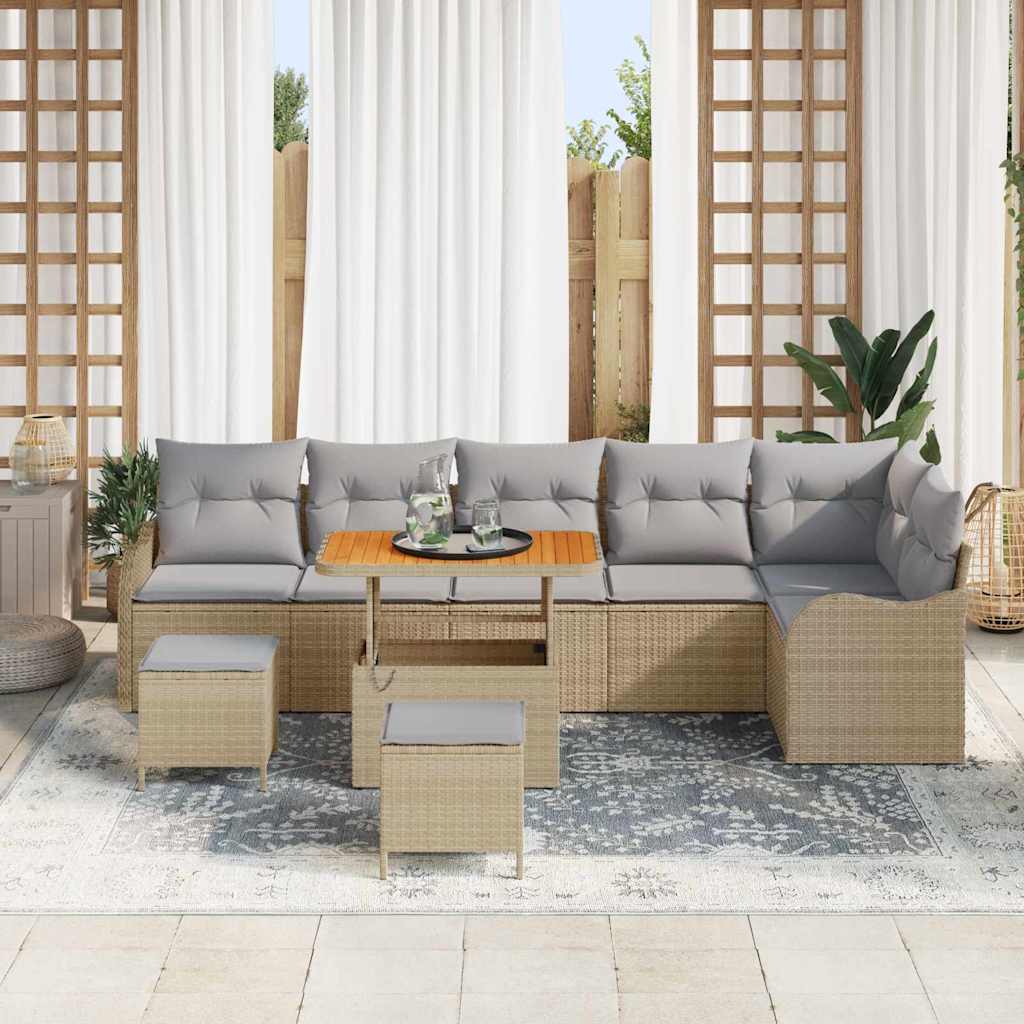 Garten-Sofa-Set mit Kissen 9 pcs Beige und Hellgrau