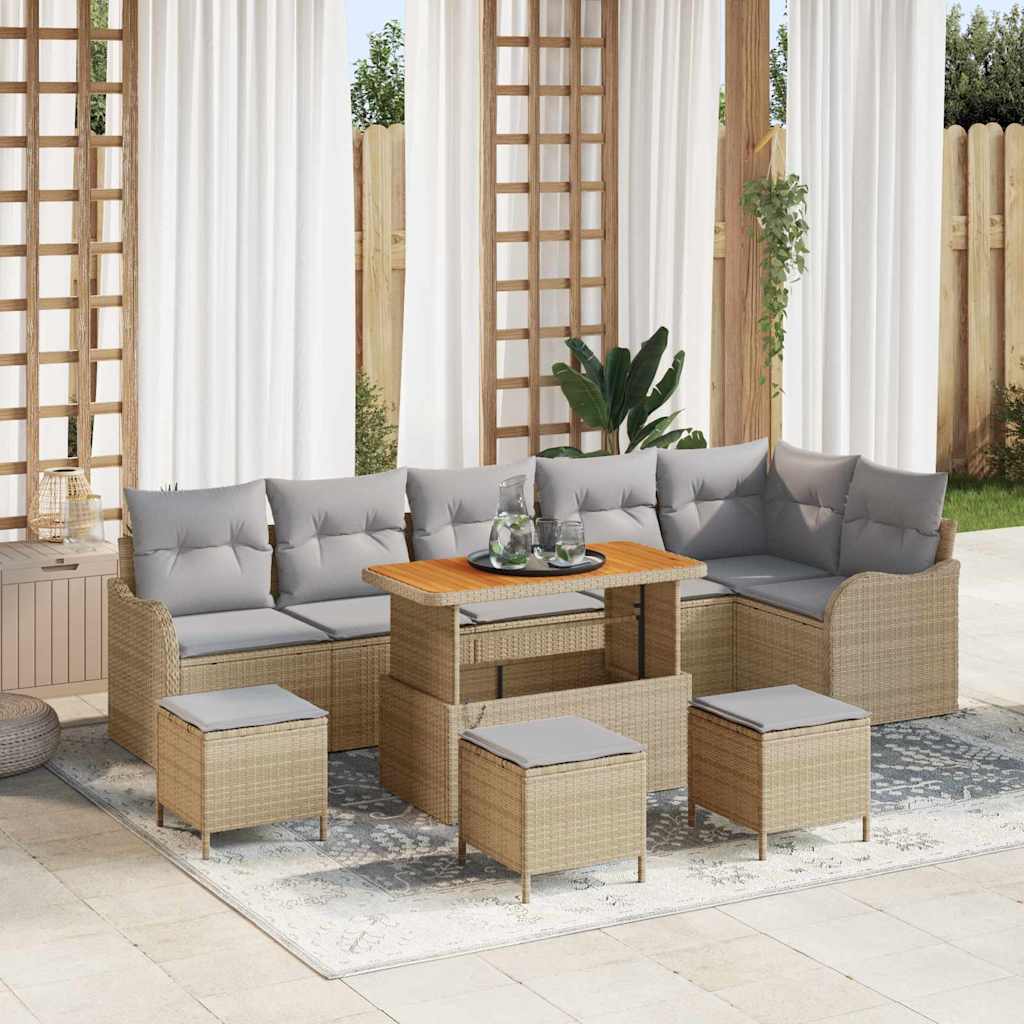 Garten-Sofa-Set mit Kissen 10 pcs Beige und Hellgrau