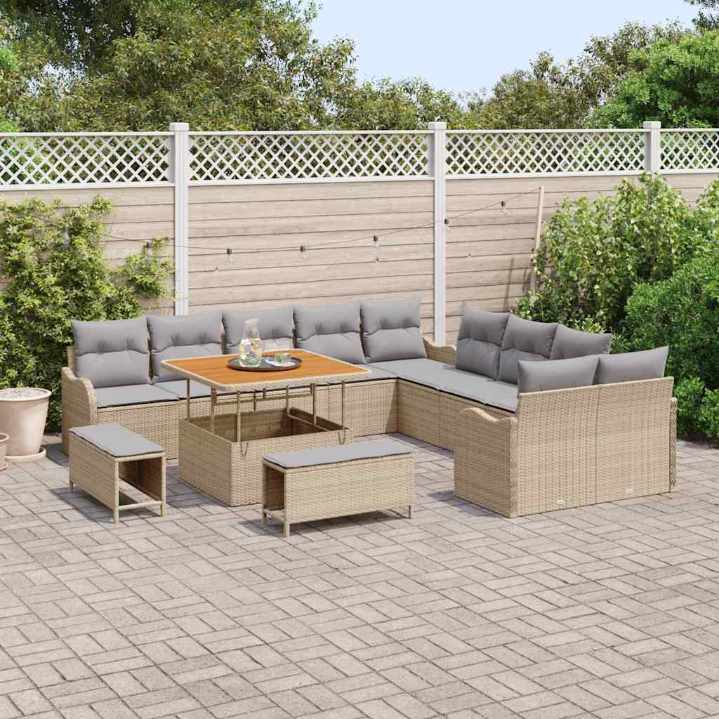 Garten-Sofa-Set mit Kissen 13 pcs Beige und Hellgrau