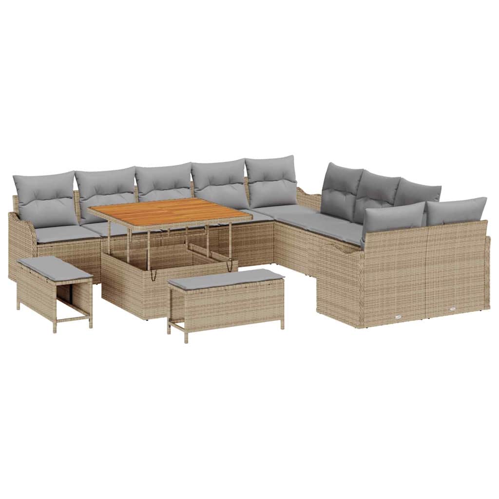 Garten-Sofa-Set mit Kissen 13 pcs Beige und Hellgrau