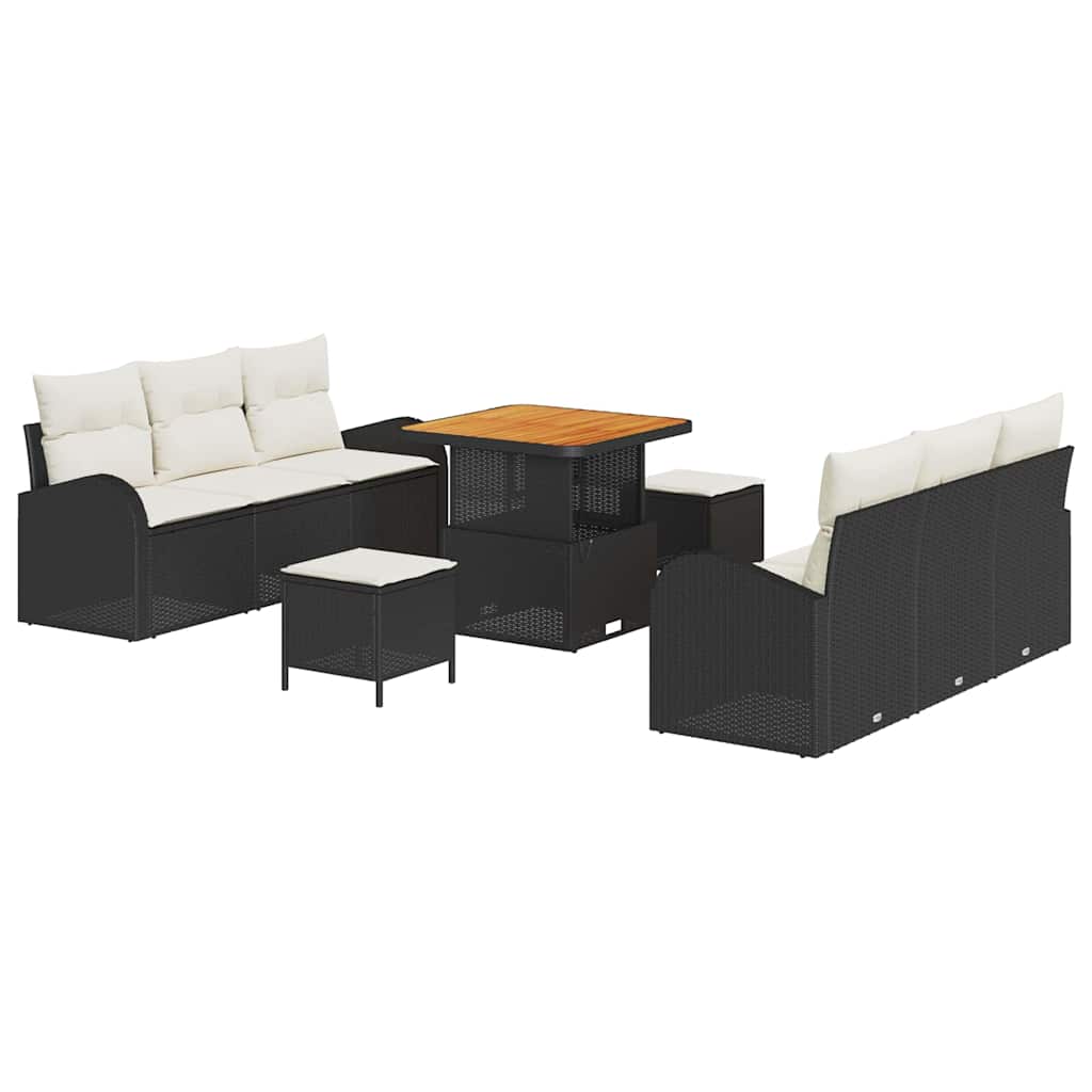 Garten-Sofa-Set mit Kissen mit Speicher 9 pcs Schwarz und Creme