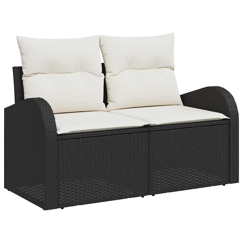 Garten-Sofa-Set mit Kissen mit Speicher 9 pcs Schwarz und Creme