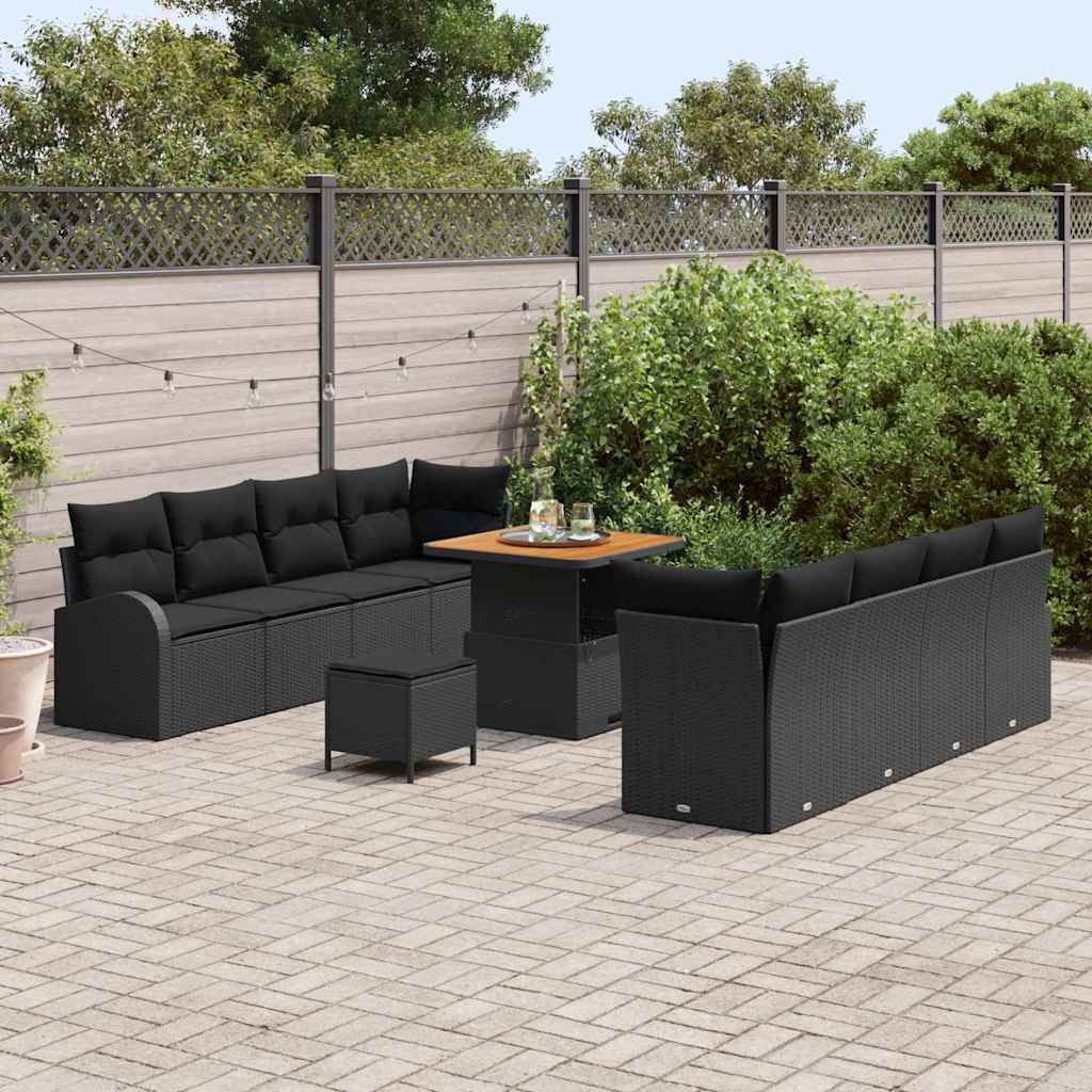 Garten-Sofa-Set mit Kissen mit Speicher 11 pcs Schwarz