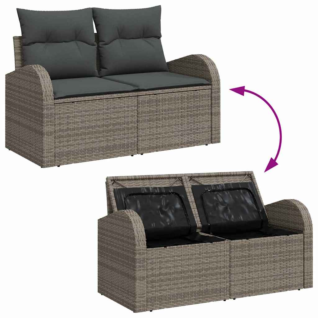 Garten-Sofa-Set mit Kissen mit Speicher 11 pcs Grau