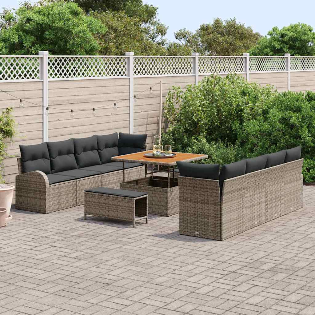 Garten-Sofa-Set mit Kissen mit Speicher 11 pcs Grau