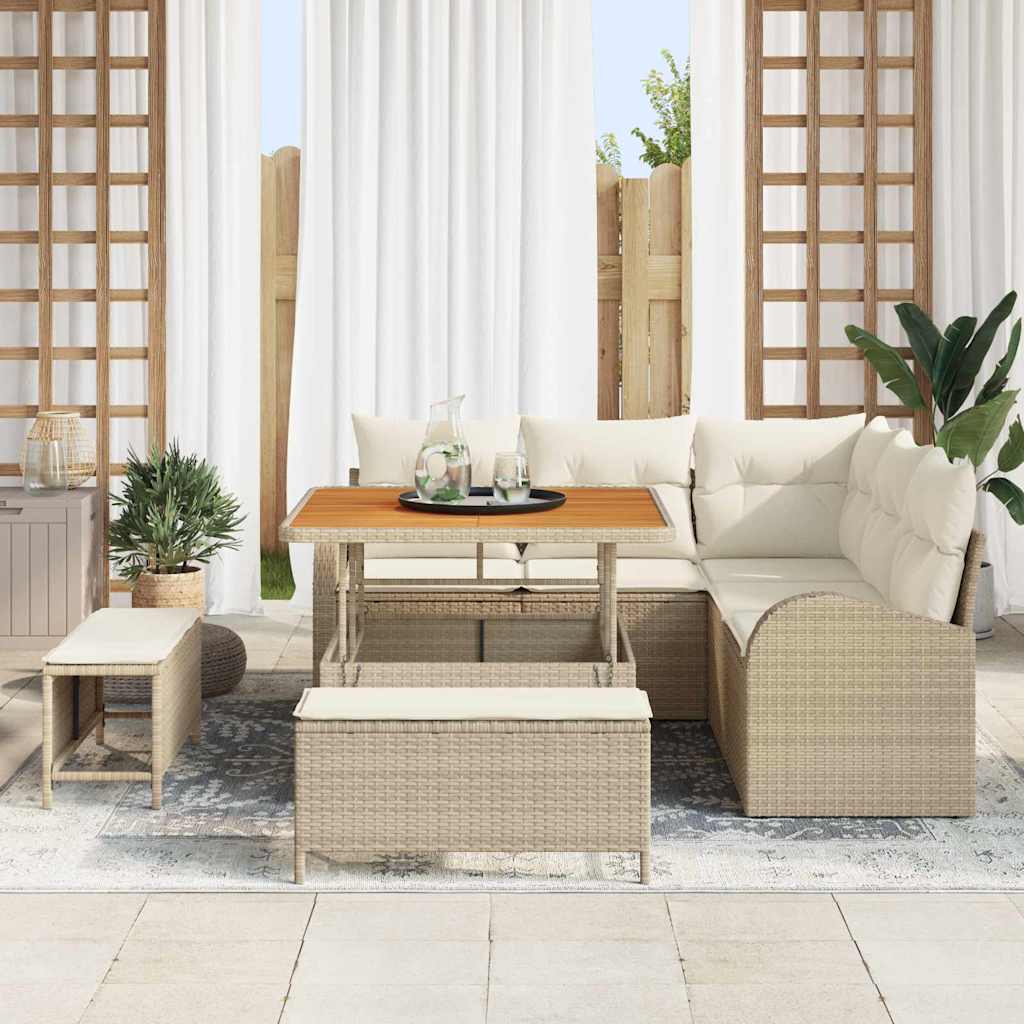 Garten-Sofa-Set mit Kissen mit Speicher 8 pcs Beige und Creme