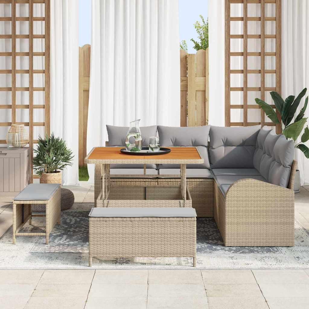 Garten-Sofa-Set mit Kissen 8 pcs Beige und Hellgrau