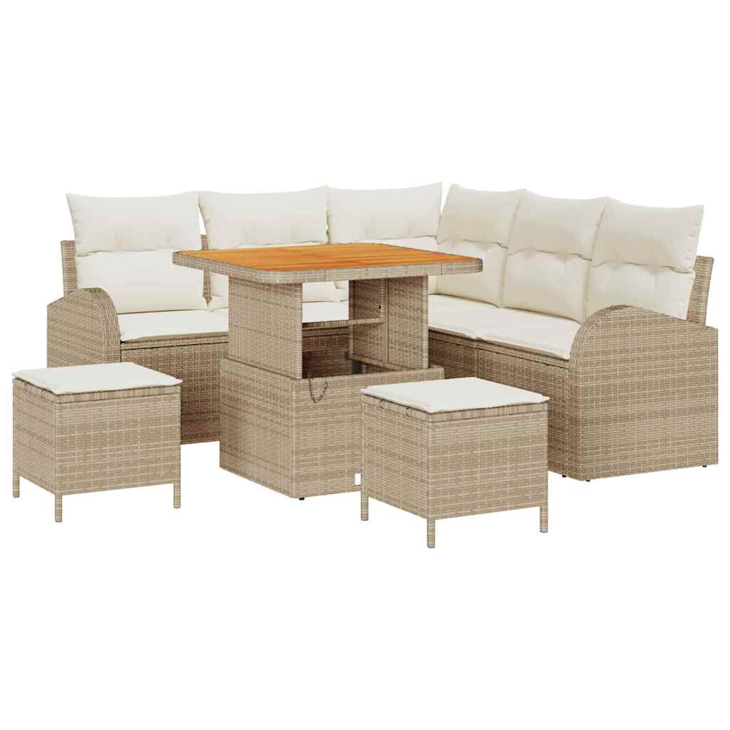Garten-Sofa-Set mit Kissen mit Speicher 8 pcs Beige und Creme