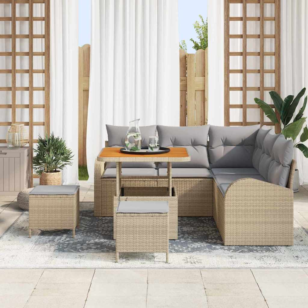 Garten-Sofa-Set mit Kissen 8 pcs Beige und Hellgrau