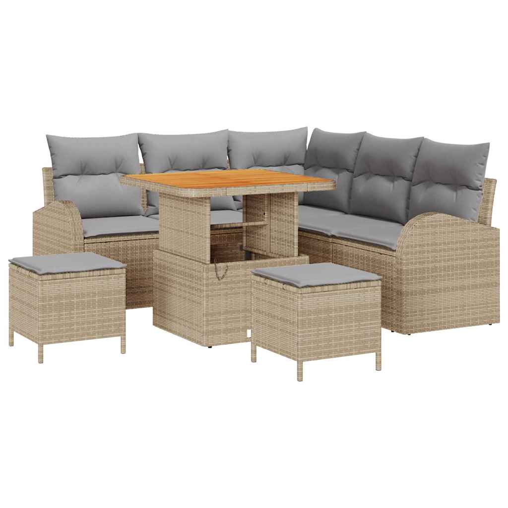 Garten-Sofa-Set mit Kissen 8 pcs Beige und Hellgrau