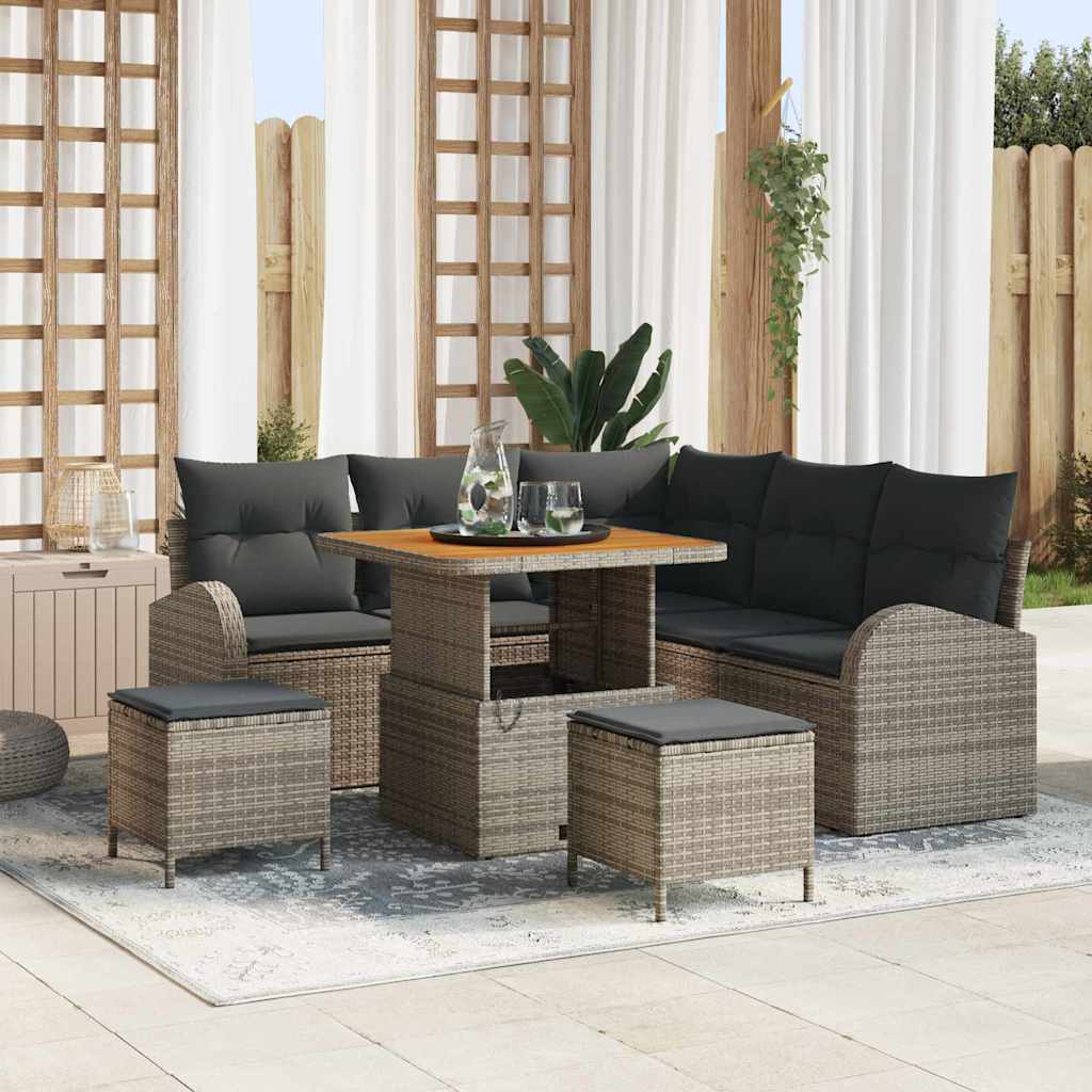 Garten-Sofa-Set mit Kissen mit Speicher 8 pcs Grau