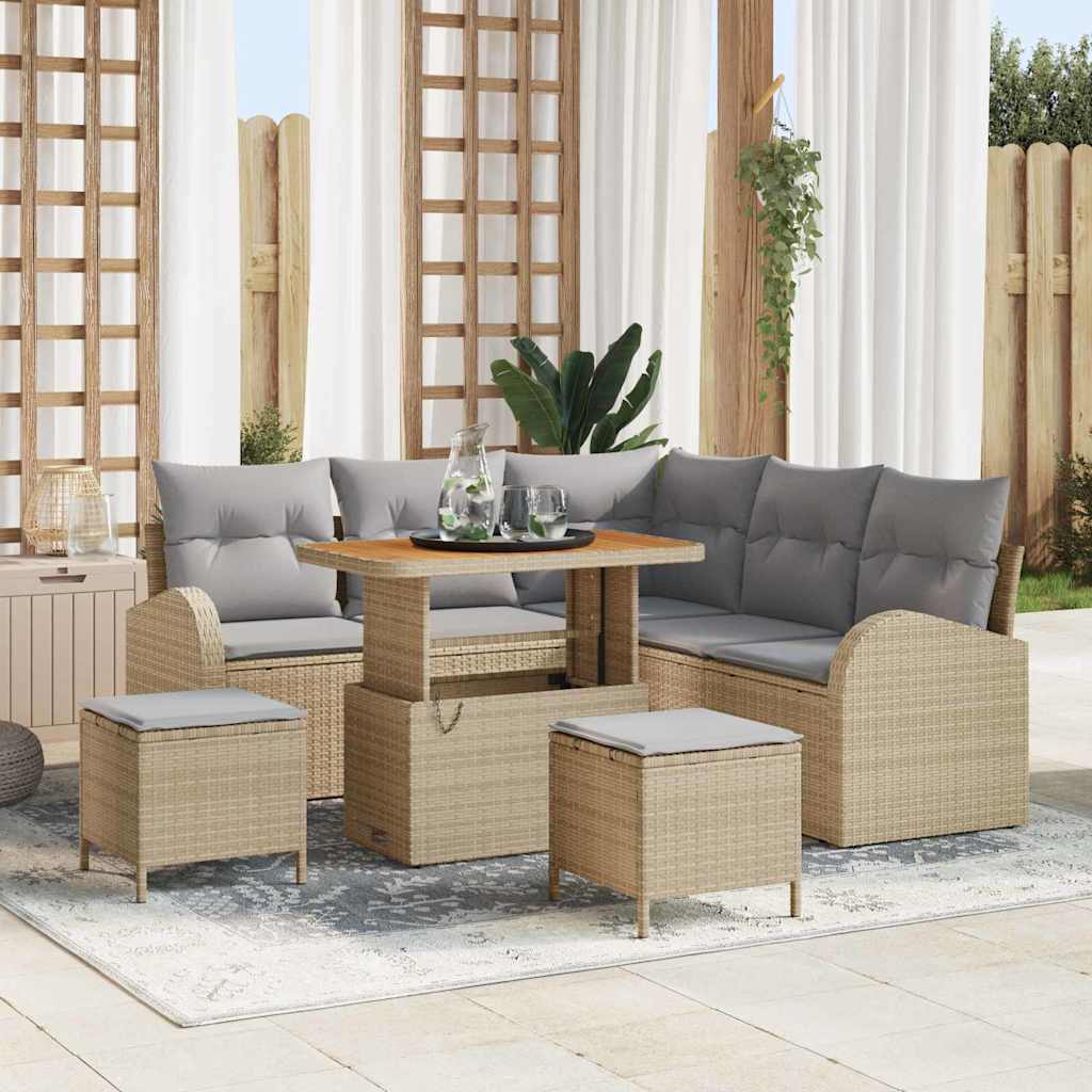 Garten-Sofa-Set mit Kissen 8 pcs Beige und Hellgrau