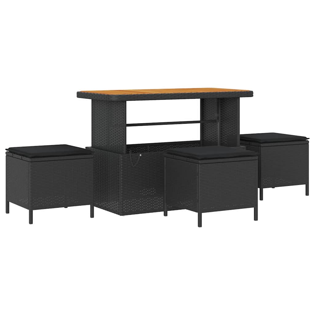 Garten-Sofa-Set mit Kissen mit Speicher 9 pcs Schwarz
