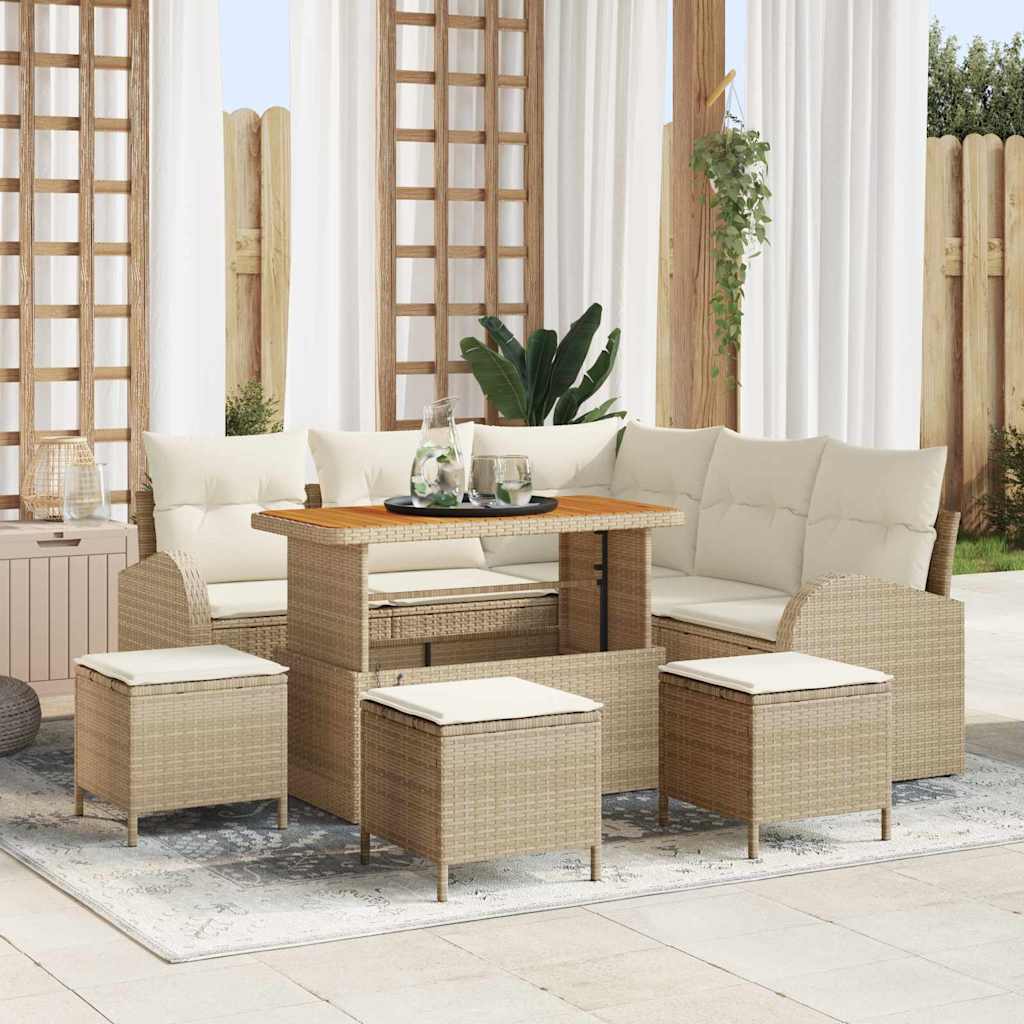 Garten-Sofa-Set mit Kissen mit Speicher 9 pcs Beige und Creme