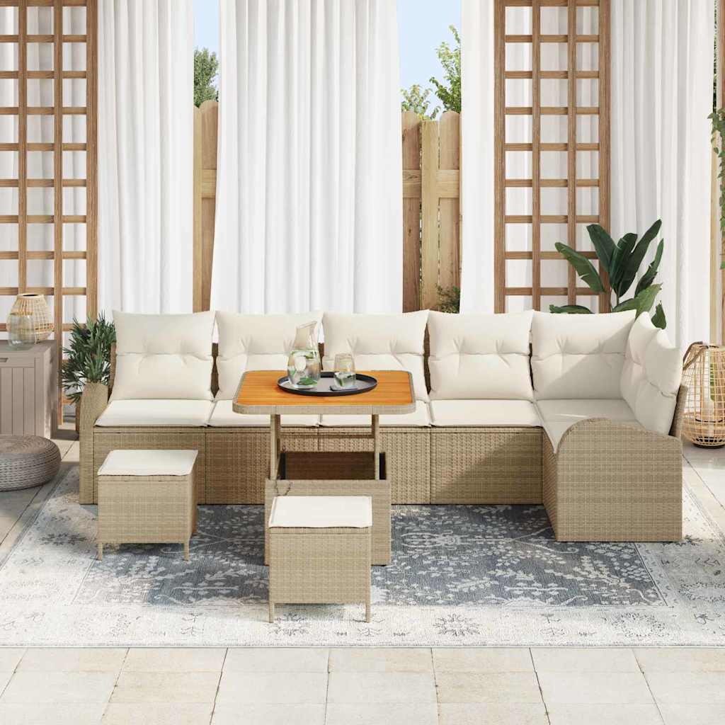 Garten-Sofa-Set mit Kissen mit Speicher 9 pcs Beige und Creme