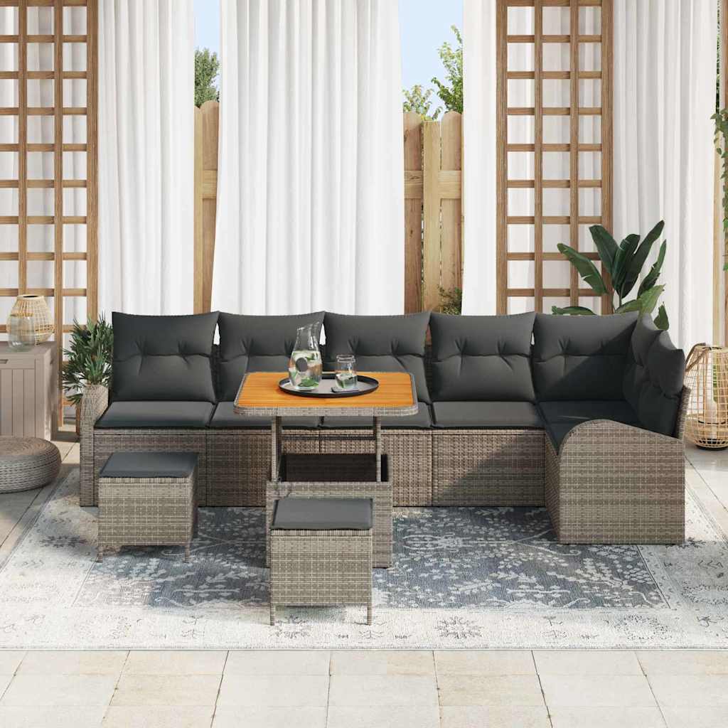 Garten-Sofa-Set mit Kissen mit Speicher mit Kissen 9 pcs Grau