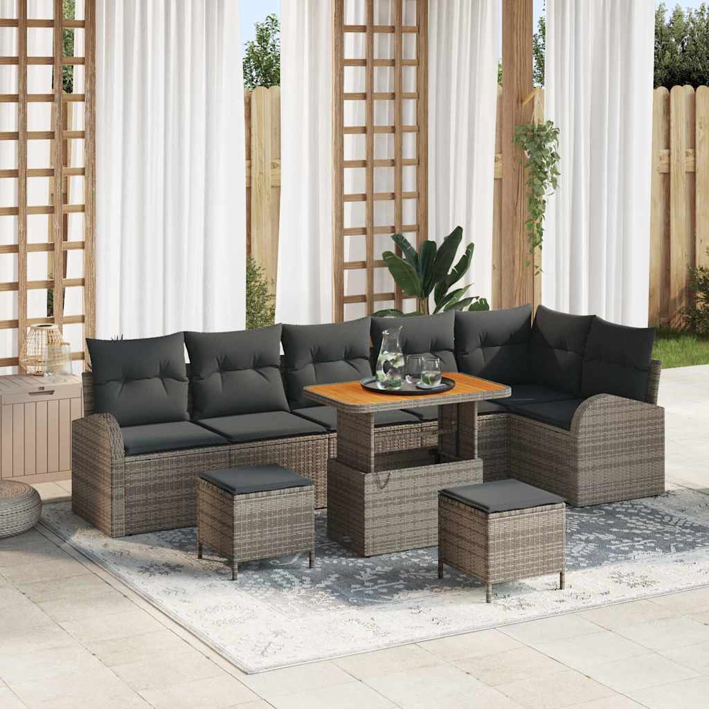 Garten-Sofa-Set mit Kissen mit Speicher mit Kissen 9 pcs Grau