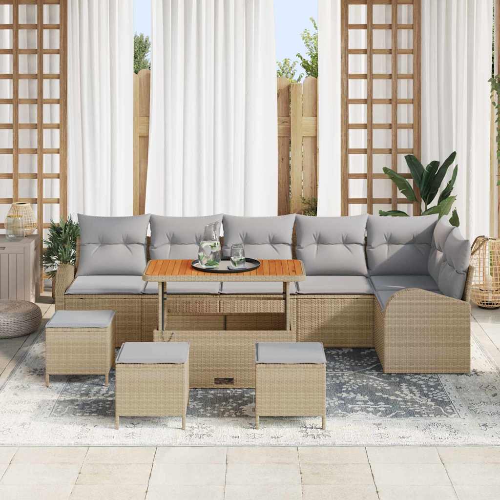 Garten-Sofa-Set mit Kissen mit Kissen 10 pcs Beige und Hellgrau
