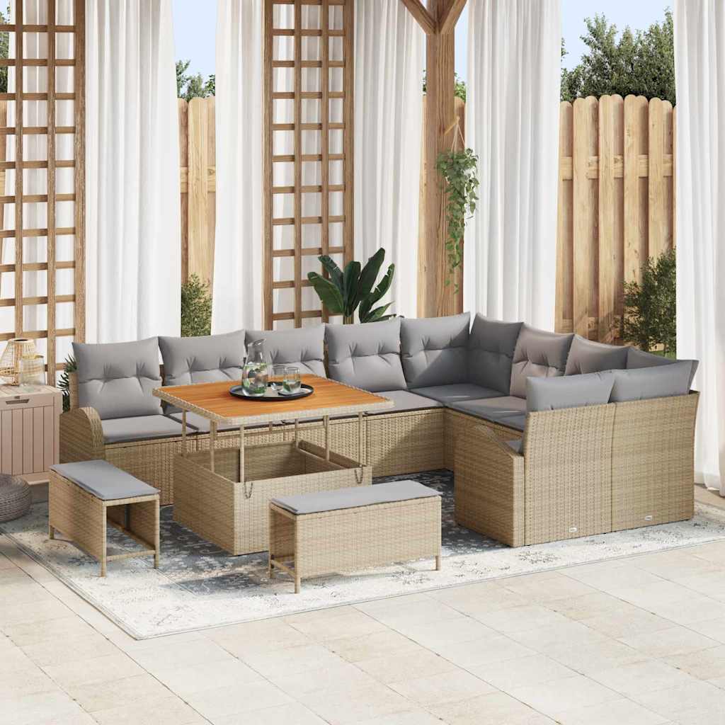 Garten-Sofa-Set mit Kissen 12 pcs Beige und Hellgrau