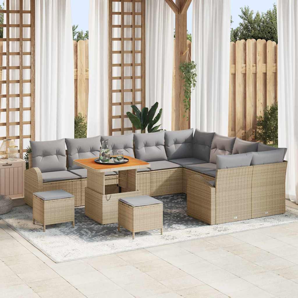 Garten-Sofa-Set mit Kissen 12 pcs Beige und Hellgrau
