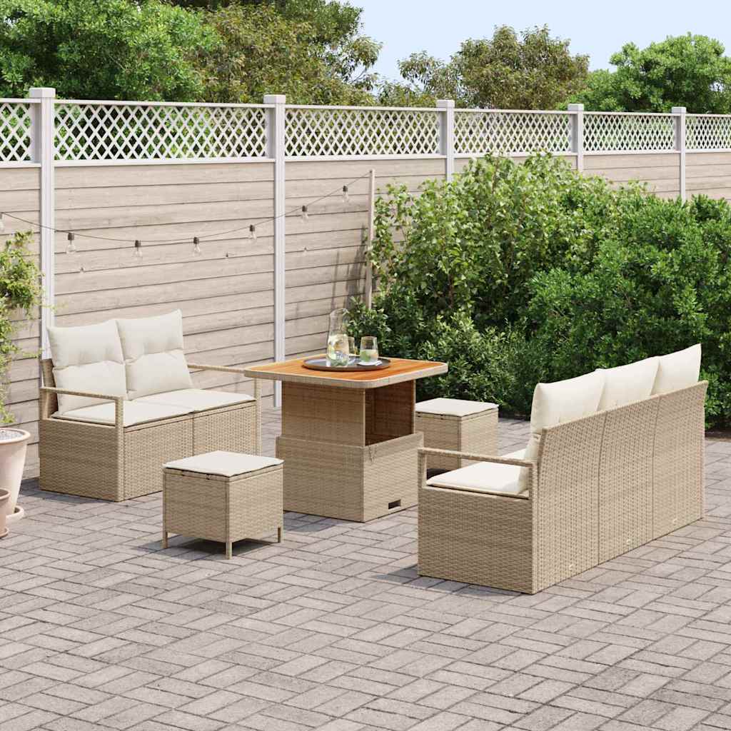 Garten-Sofa-Set mit Kissen mit Speicher 8 pcs Beige und Creme