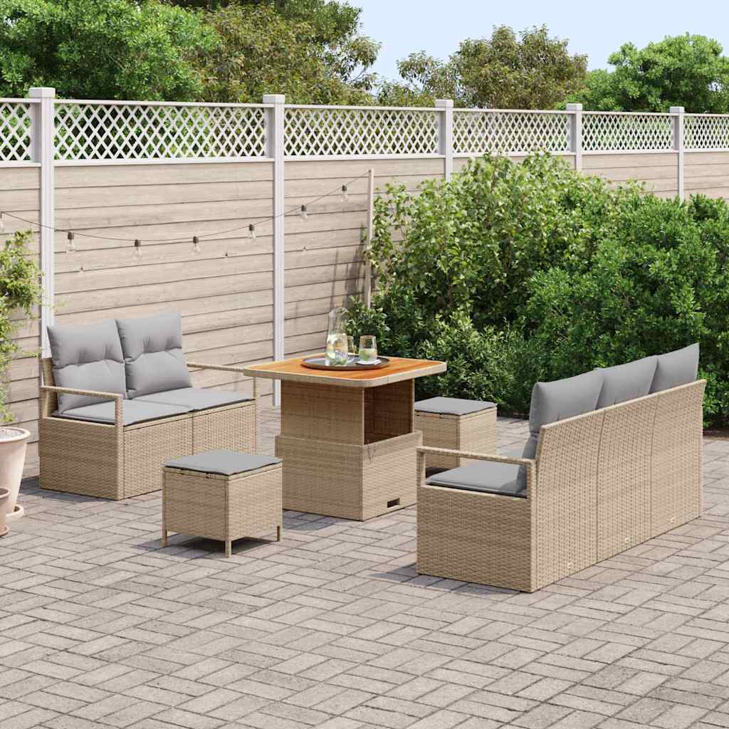 Garten-Sofa-Set mit Kissen 8 pcs Beige und Hellgrau