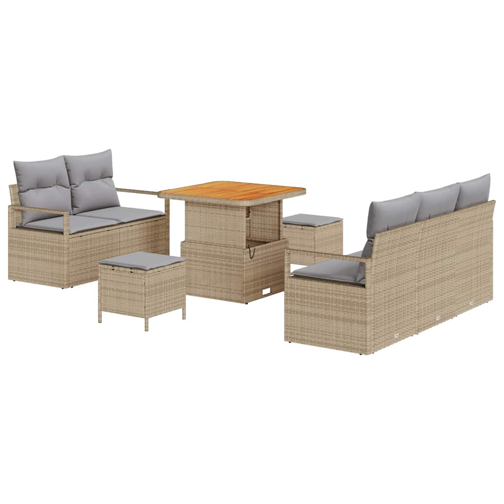 Garten-Sofa-Set mit Kissen 8 pcs Beige und Hellgrau