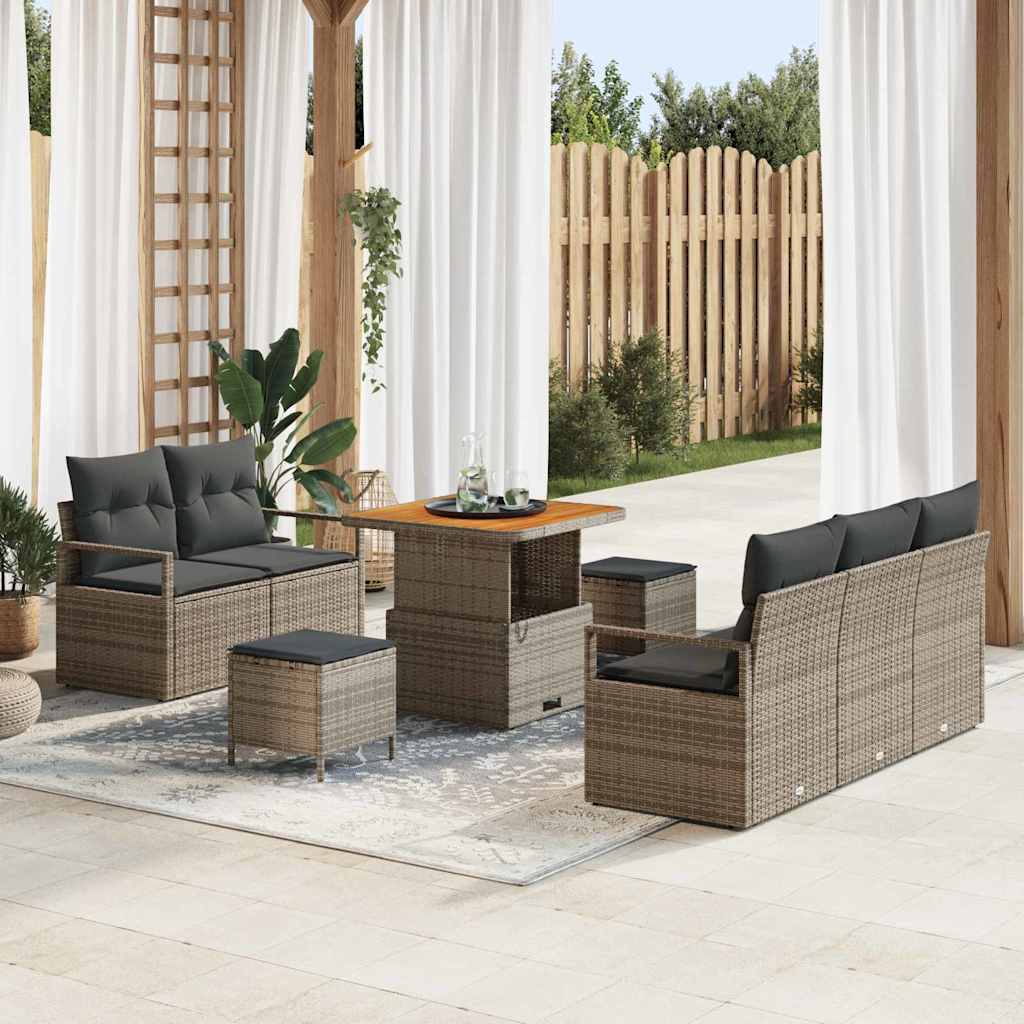 Garten-Sofa-Set mit Kissen mit Speicher 8 pcs Grau